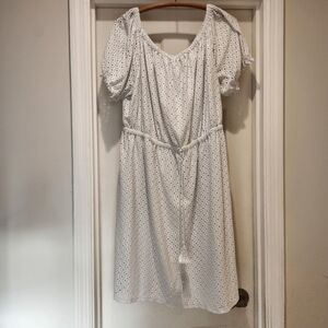 Cato White Eyelet Dress Size 22W Cottagecore Boho Puff Sleeve Spring Summer